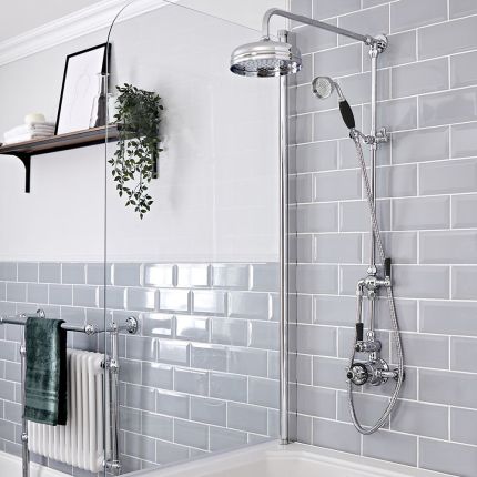 Douchekolom Klassiek Opbouw 2-Greeps 2-Weg Thermostatisch Douchekop 19cm Rond Handdouche Chroom en Zwart | Elizabeth