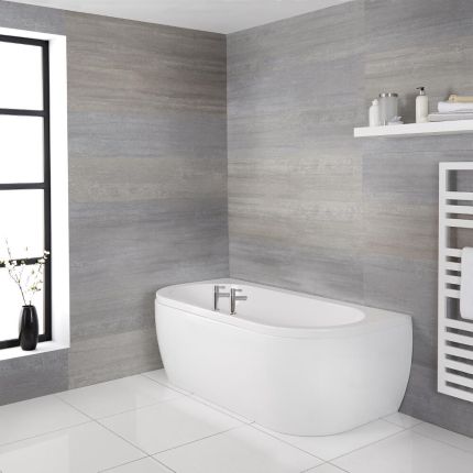 Ligbad Wit Dubbelzijdig Modern D-vormig 170cm x 80cm met Badpaneel | Langtree