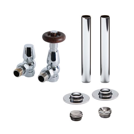 Radiatorkranen Thermostatisch Haaks Klassiek met Afdekbuizen | Keuze Afwerking | Windsor