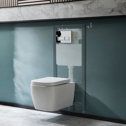 Hangend Toilet Modern Wit met Hoog Muurframe | Keuze Bedieningsplaat | Milton