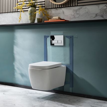 Hangend Toilet Modern Wit met Kort Muurframe | Keuze Bedieningsplaat | Milton