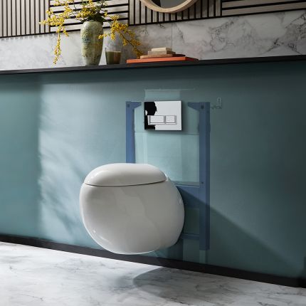 Hangend Toilet Modern Wit met Kort Muurframe | Keuze Bedieningsplaat | Langtree