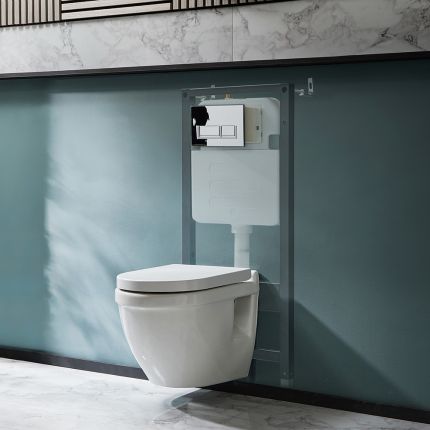 Hangend Toilet Modern Wit met Hoog Muurframe | Keuze Bedieningsplaat | Belstone