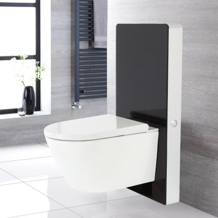 Japans Toilet | Hirayu Stortbak Ombouw Touch-free Bedieningspaneel Hangend Zwart 50cm | Saru