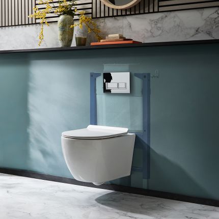 Hangend Toilet Randloos Modern Wit met Kort Muurframe | Keuze Bedieningsplaat | Otterton