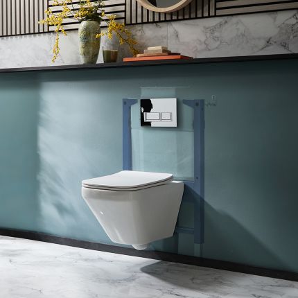 Hangend Toilet Randloos Modern Wit met Kort Muurframe | Keuze Bedieningsplaat | Exton