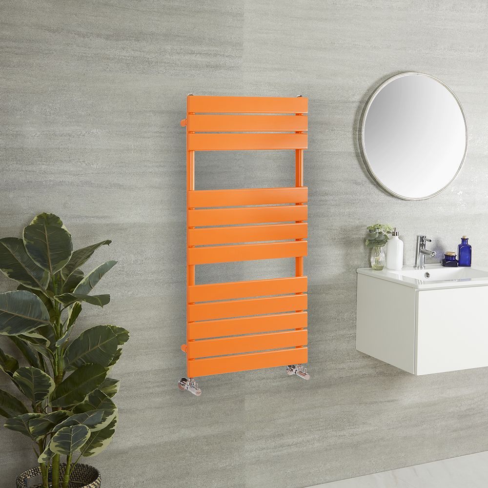 Handdoekradiator met Vlakke Panelen Oranje (Sunset Orange) | Kies de Afmeting | Lustro