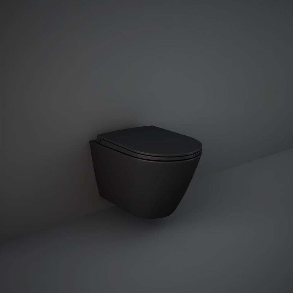 Randloos Toilet Hangend Modern met Softclose Toiletzitting Mat Zwart | RAK Feeling x Hudson Reed