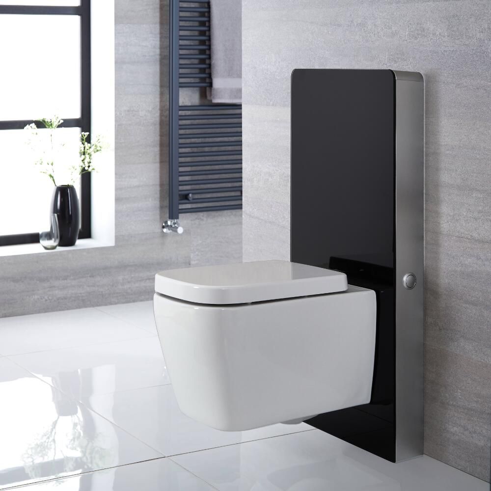Ja piano het beleid Hangend Toilet | Milton Stortbak Ombouw Touch-free Bedieningspaneel Zwart  50cm | Saru