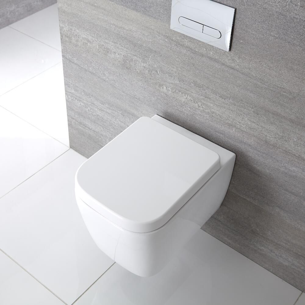 hangen Stijg alleen Toilet Hangend Keramisch Vierkant met Soft-Close WC-Bril Wit | Milton