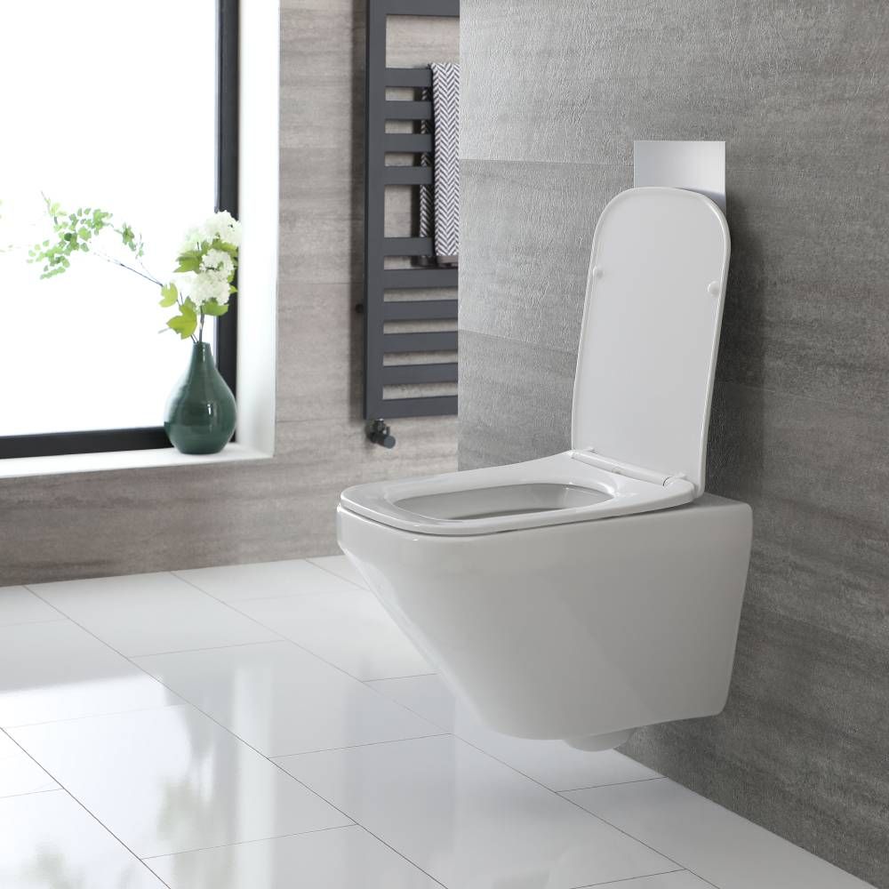 niezen vrouw Rally Toilet Hangend Randloos Vierkant Modern Wit met Softclose WC-bril | Exton