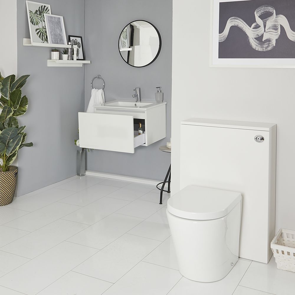 Mok nul Beangstigend Hangend Wastafelmeubel 60cm met Wastafel, Staand Toilet en Stortbak met WC-ombouw  Wit | met LED Optie | Newington
