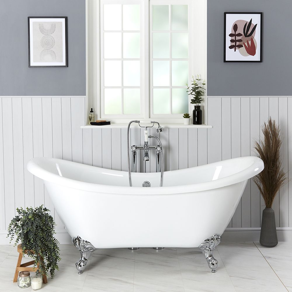 Vrijstaand Bad Klassiek met Twee Rugleuningen 175cm x 73cm x 77cm Glanzend Wit | Keuze Badpoten | Oxford