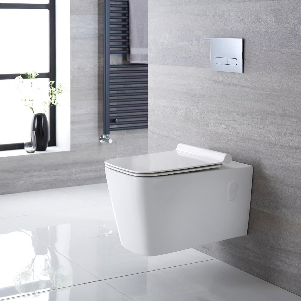Toilet Hangend Keramisch Vierkant met Soft-Close WC-Bril Wit | Sandford