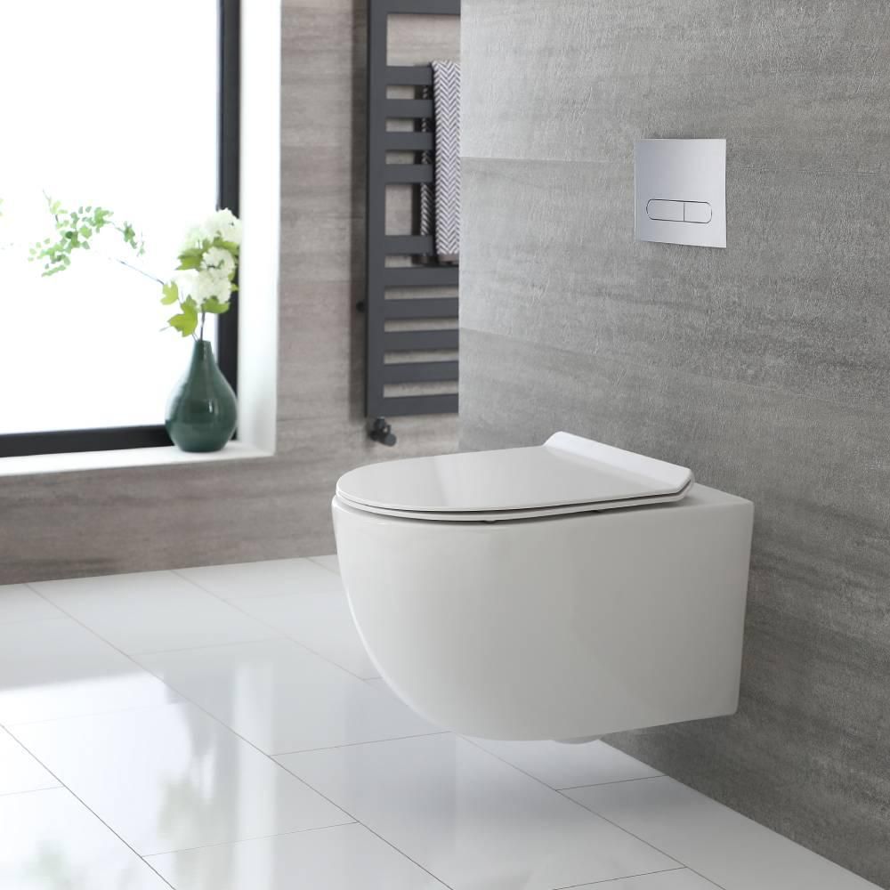 Toilet Hangend Randloos Rond Modern Wit met Softclose WC-bril | Otterton