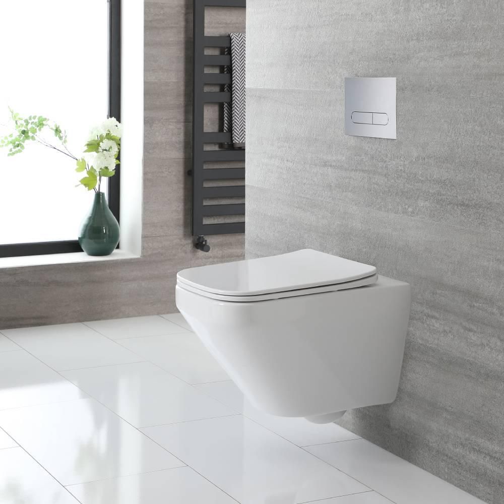 Toilet Hangend Randloos Vierkant Modern Wit met Softclose WC-bril | Exton