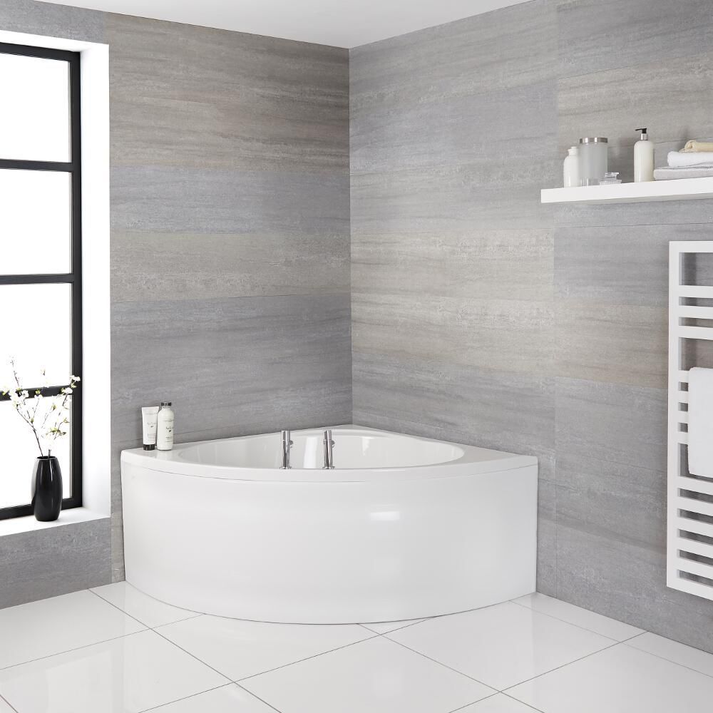 Hoekbad Inclusief Badpaneel 135cm x 135cm Glanzend Wit | Belstone
