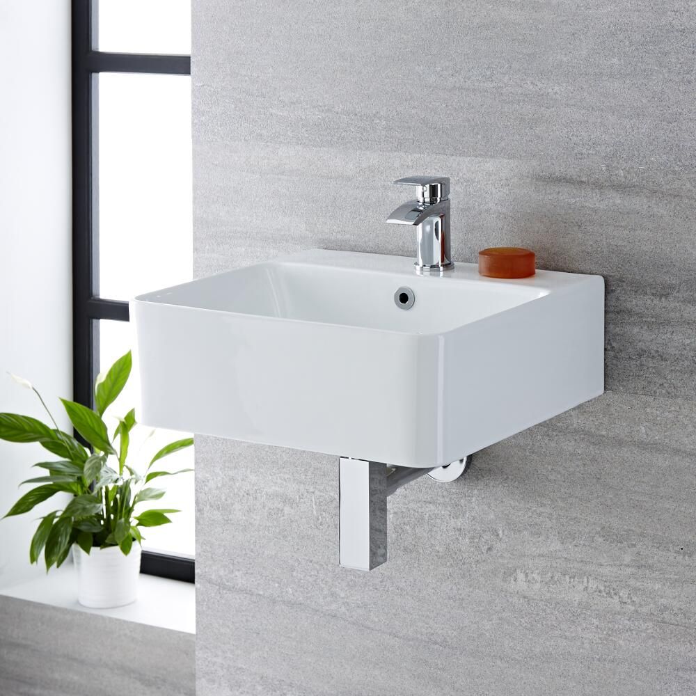 Fontein Toilet Keramiek Rechthoekig B.46 x D.42cm Met 1 x Kraangat Wit | Exton