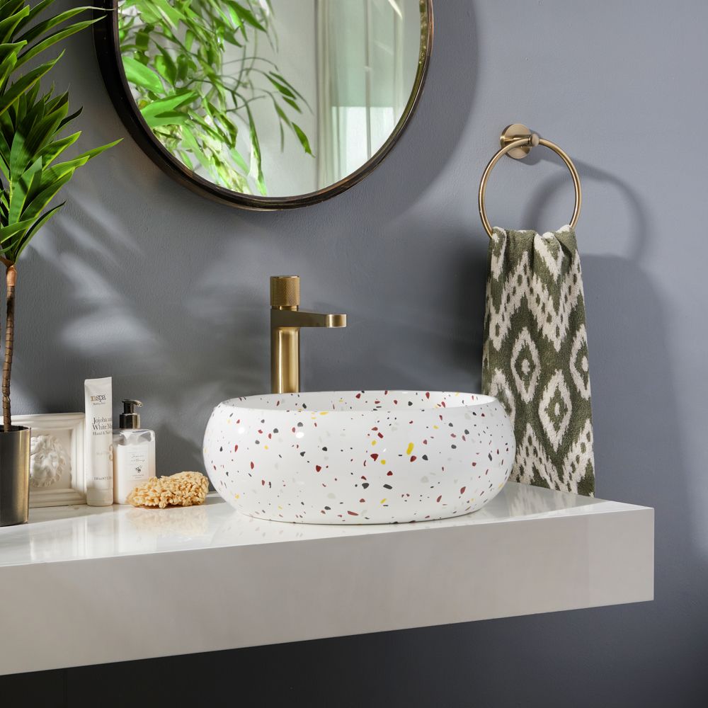 Opzetwastafel Rond met Terrazzo-Effect 36cm (Zonder Kraangat) | Alden