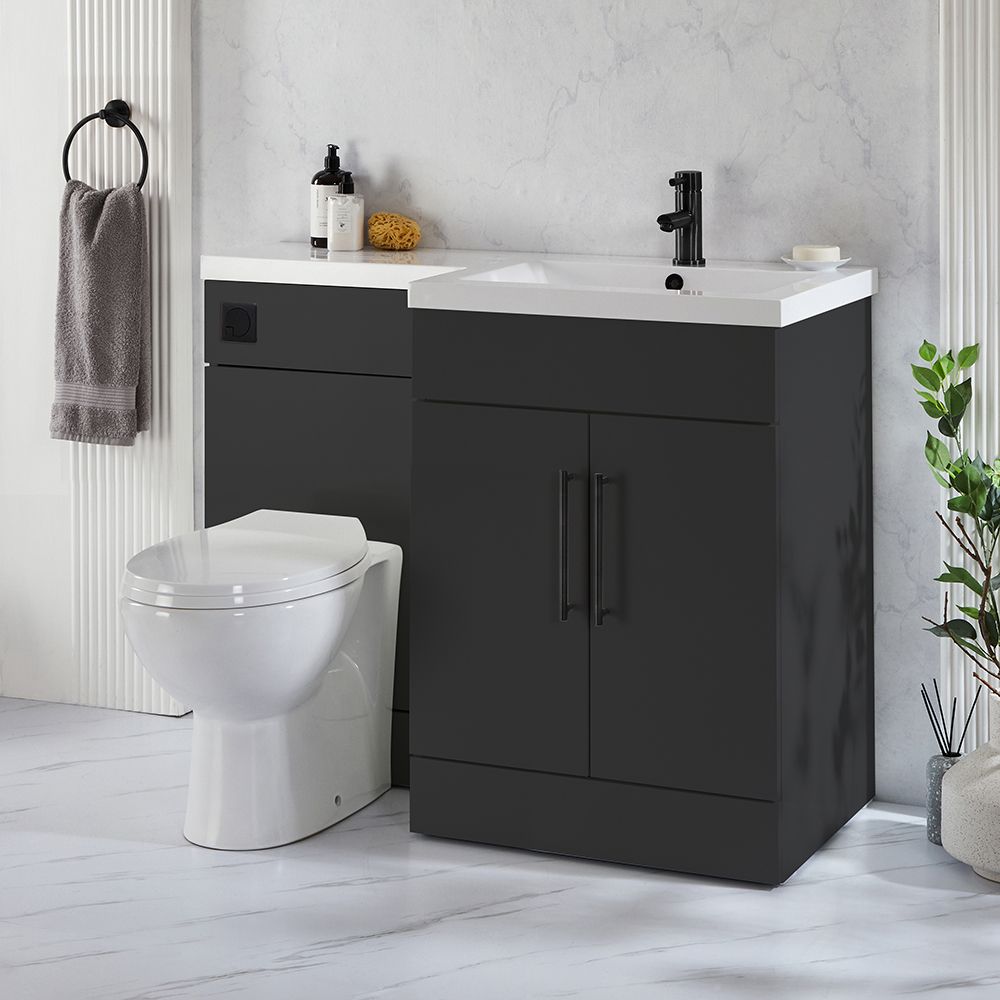 Wastafelmeubel en WC-Ombouw Combinatie 110,5cm, Incl. Wastafel, Staand Toilet en Verborgen ...