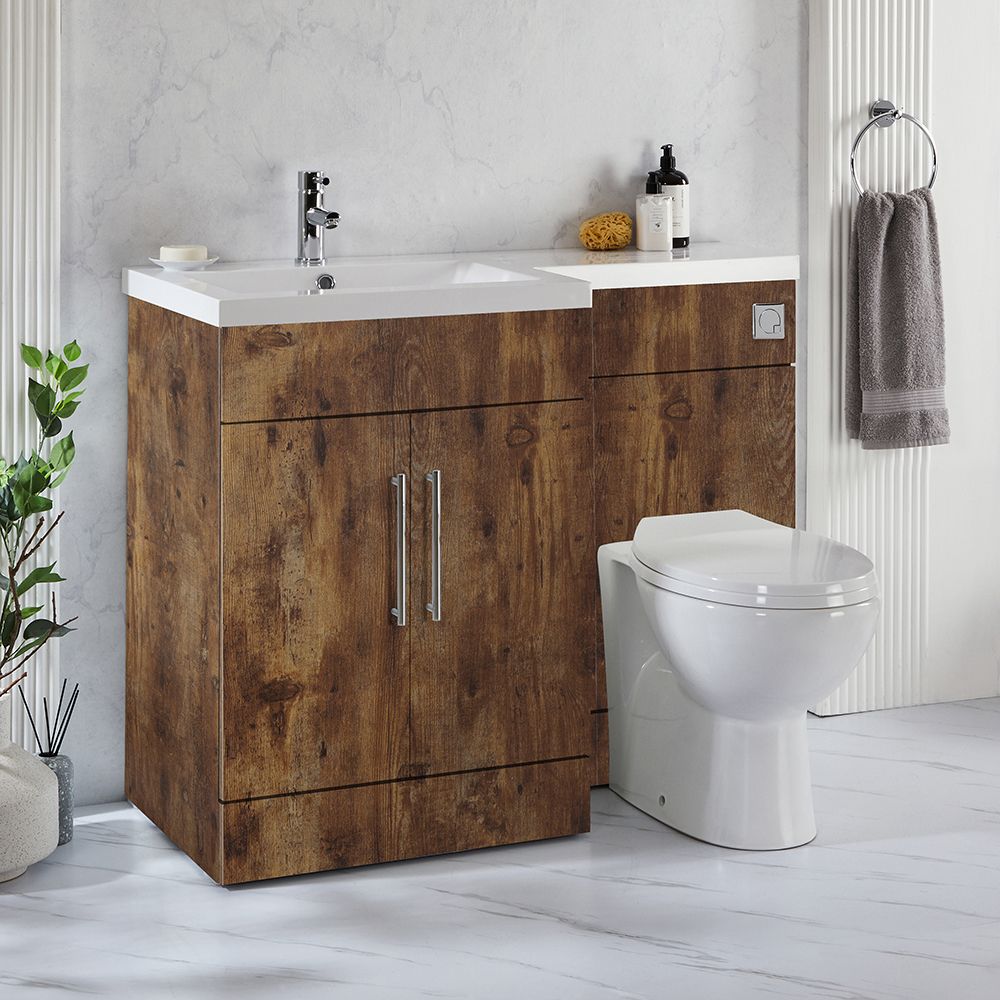 Wastafelmeubel en WC-Ombouw Combinatie 110,5cm, Incl. Wastafel, Staand Toilet en Verborgen ...