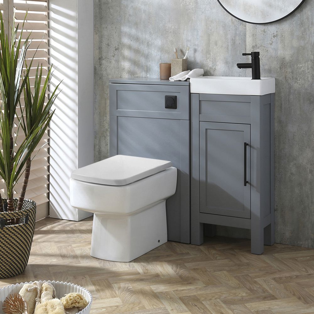 Wastafelmeubel Klassiek 40cm met Wastafel en Sandford Staand Toilet met WC-Ombouw - Lichtgrijs | Keuze Ontwerp en Afwerking Meubelgreep | Warwick