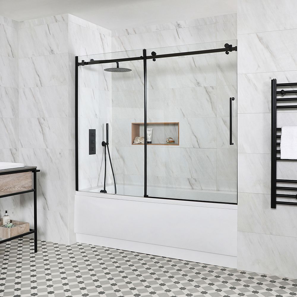 Badschuifwand 2-Delig 170cm x 140cm Zwart Profiel | Nox