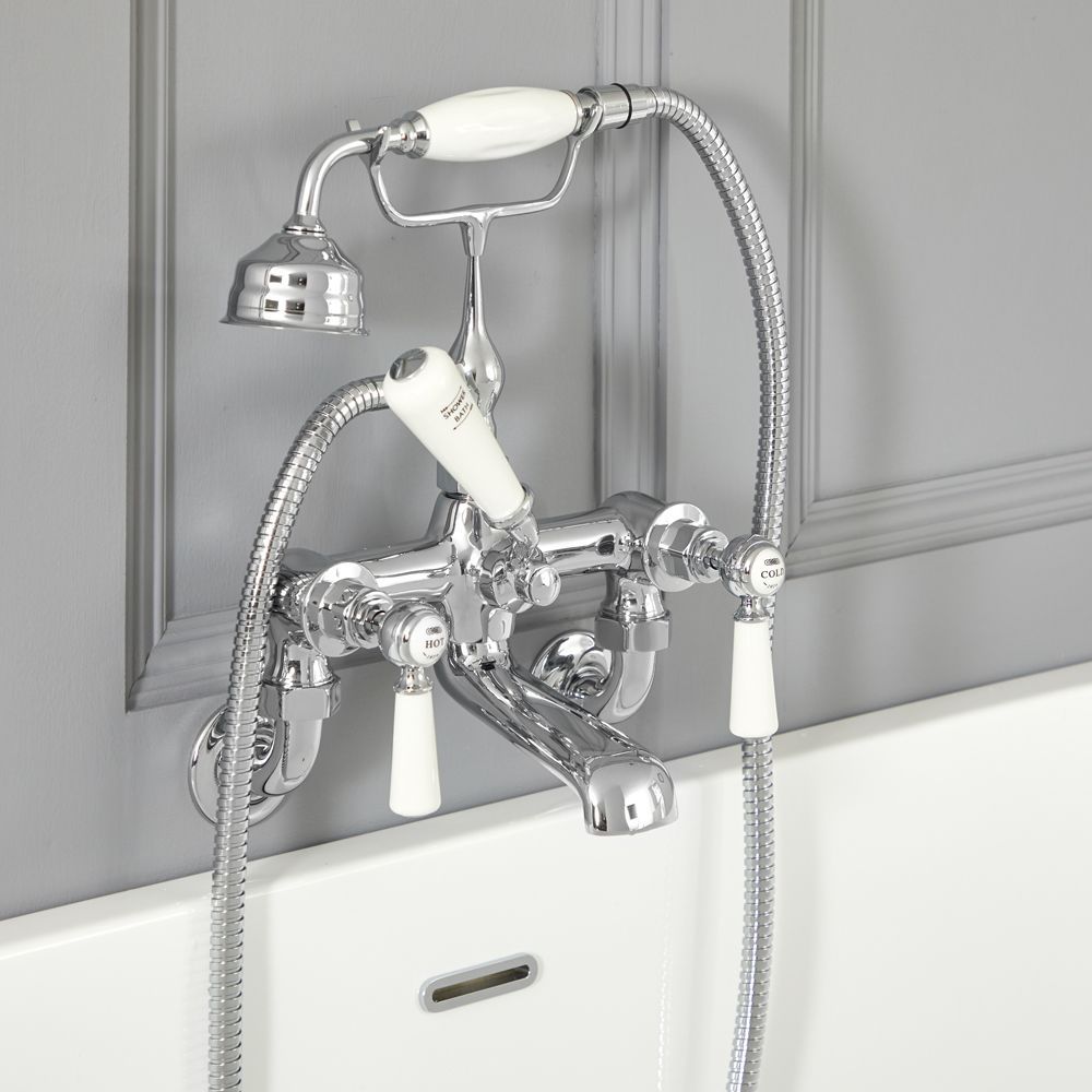 Badmengkraan Muurbevestiging Klassiek Steel Handvat met Handdouche en Baduitloop | Kies de Afwerking | Elizabeth