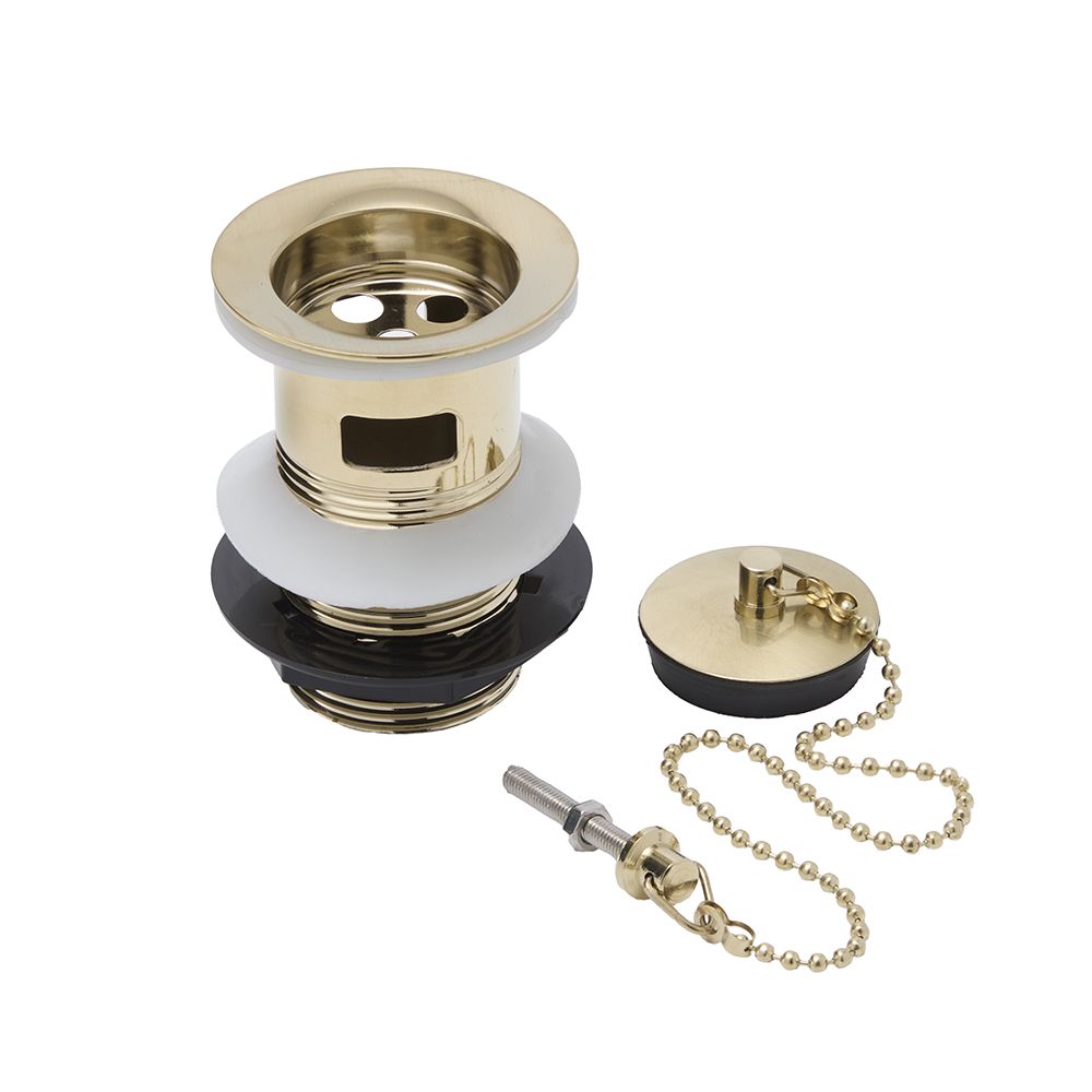 Afvoerplug voor Wastafel met Overloop Inclusief Stop met Ketting Klassiek - Satijn Goud