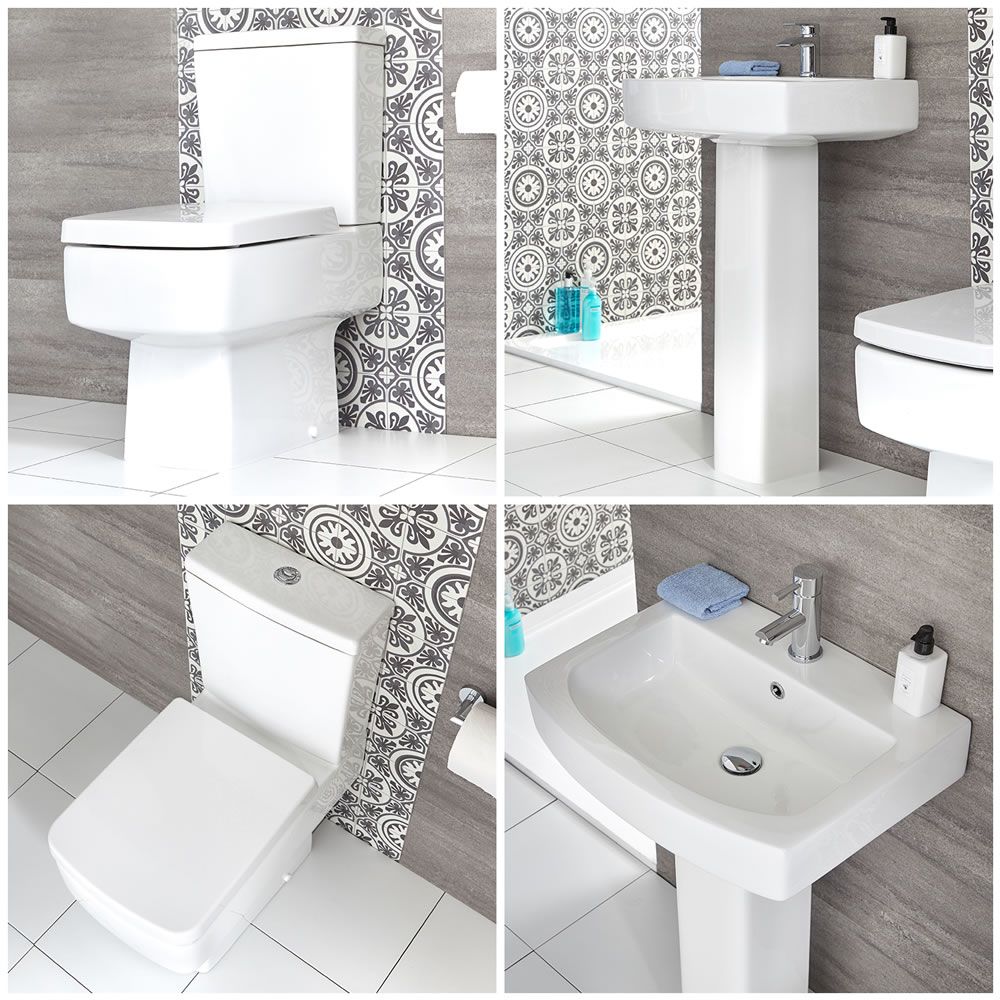 Duoblok Toilet en Wastafel 60cm met Zuil Wit | Sandford