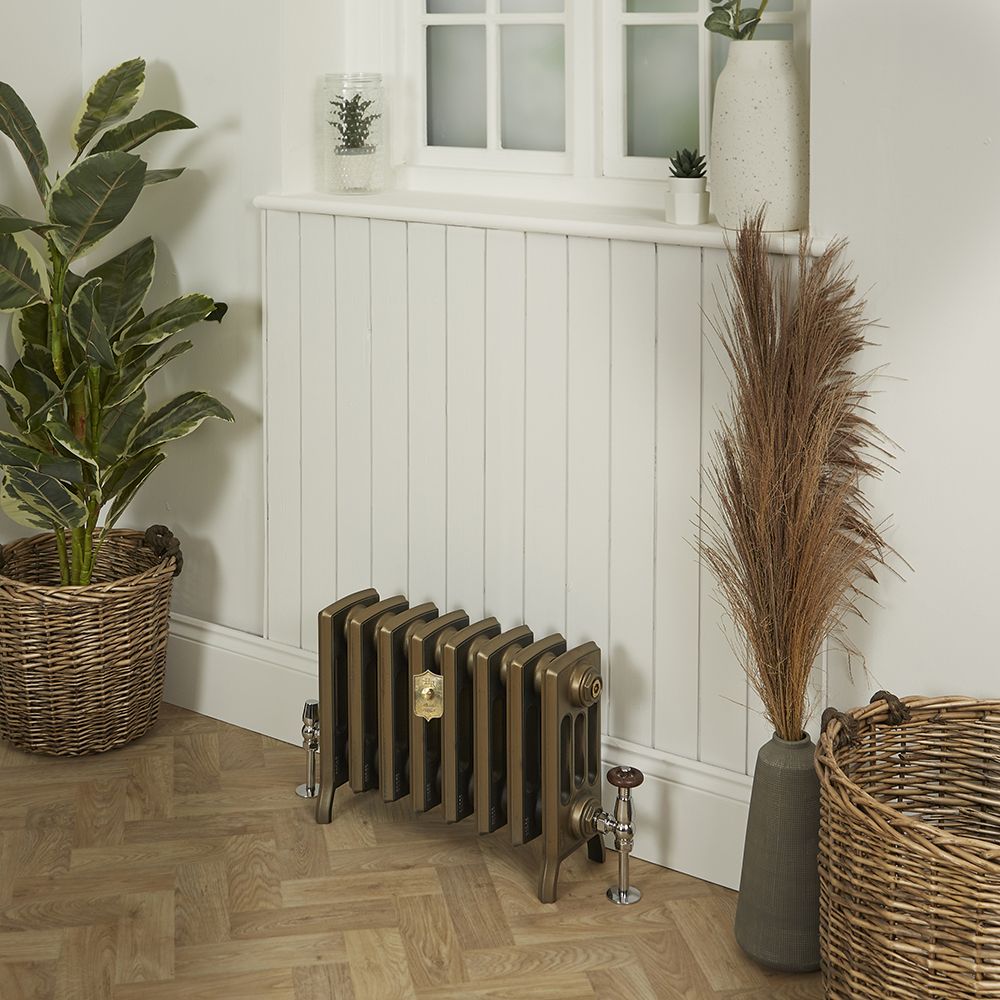 Gietijzeren Radiator 4 Kolommen 35,7cm Hoog Natuurlijk Messing | Kies de Breedte | Isabel