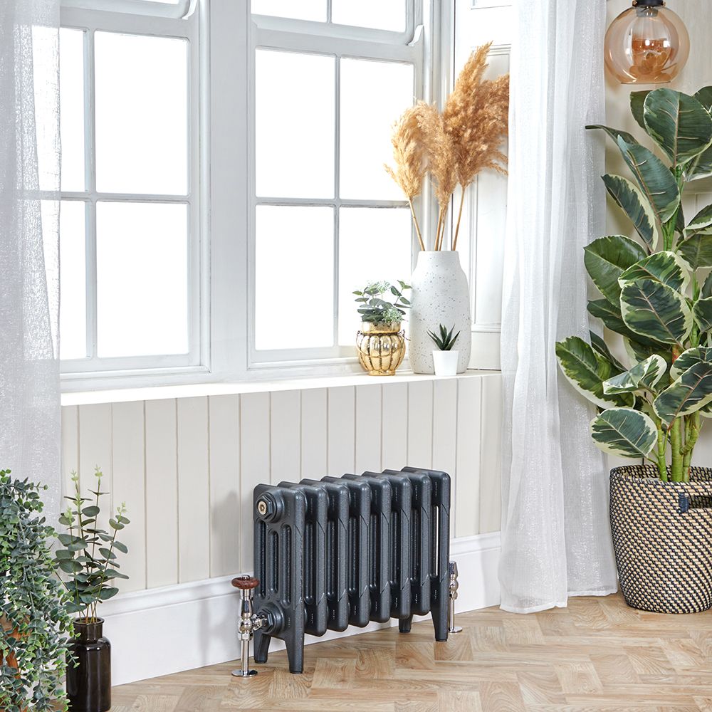 Gietijzeren Radiator 4-Koloms 36cm Hoog Antiek Zilver | Kies de Breedte | Mercury