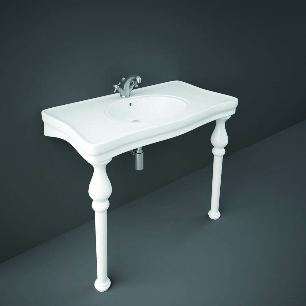Klassieke Console Wastafel op Poten 108,2cm x 60,5cm Glanzend Wit | Kies uit 1, 2 of 3 Kraangaten | RAK Washington x Hudson Reed