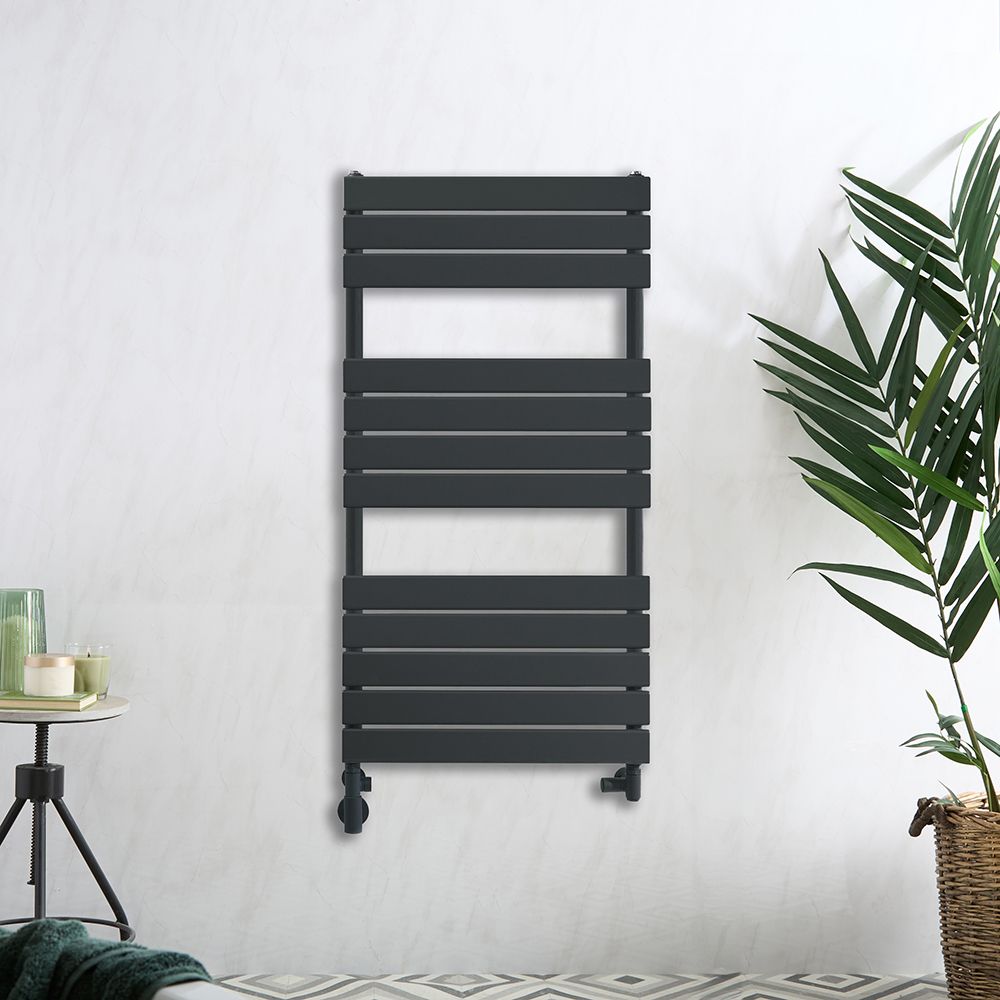 Handdoekradiator Dual Fuel / Hybride Antraciet Vlak - Incl. Verwarmingselement en Dual Fuel Radiatorkranen | Keuze Afmeting en Optie voor Kabelafdekking | Lustro