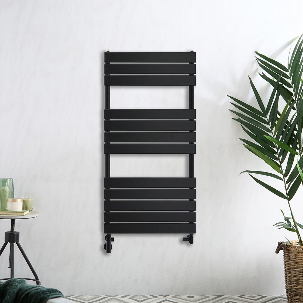 Handdoekradiator Dual Fuel / Hybride Zwart Vlak - Incl. Verwarmingselement en Dual Fuel Radiatorkranen | Keuze Afmeting en Optie voor Kabelafdekking | Lustro