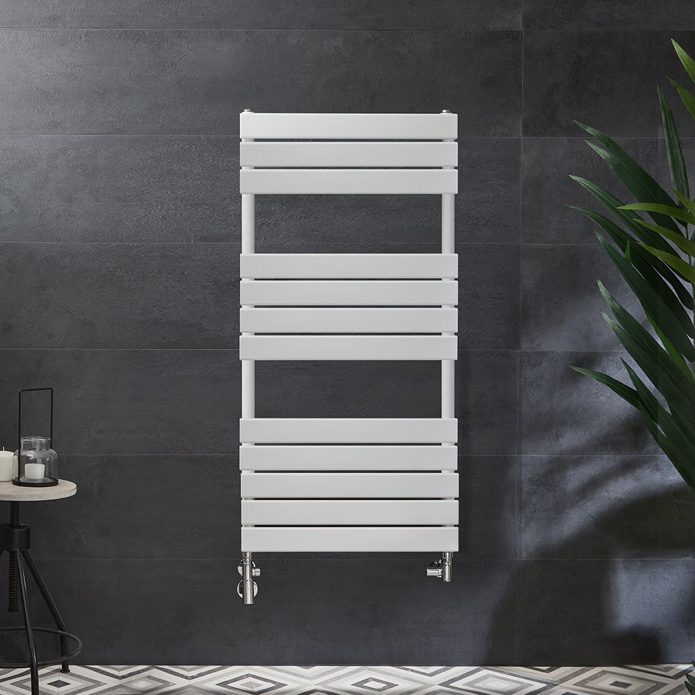 Handdoekradiator Dual Fuel / Hybride Wit Vlak - Incl. Verwarmingselement en Dual Fuel Radiatorkranen | Keuze Afmeting en Optie voor Kabelafdekking | Lustro