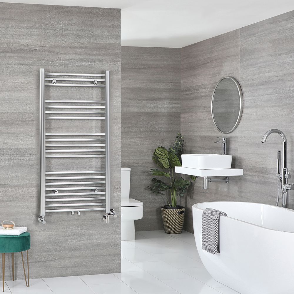Handdoekradiator Dual Fuel / Hybride Chromen Vlak - Incl. Verwarmingselement, T-Stuk en Radiatorkranen | Keuze Afmeting | Neva