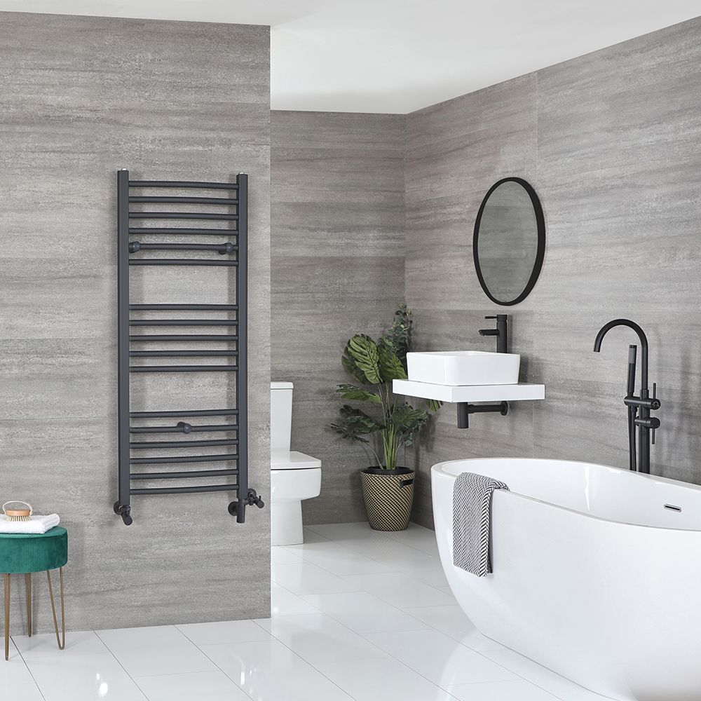 Handdoekradiator Dual Fuel / Hybride Antraciet Vlak - Incl. Verwarmingselement, T-Stuk en Radiatorkranen | Keuze Afmeting | Artle
