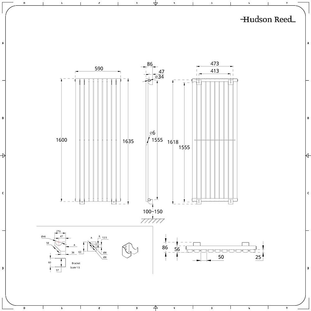 Design Radiator CV Verticaal (Enkel Paneel) Modern 160cm x 59cm ...