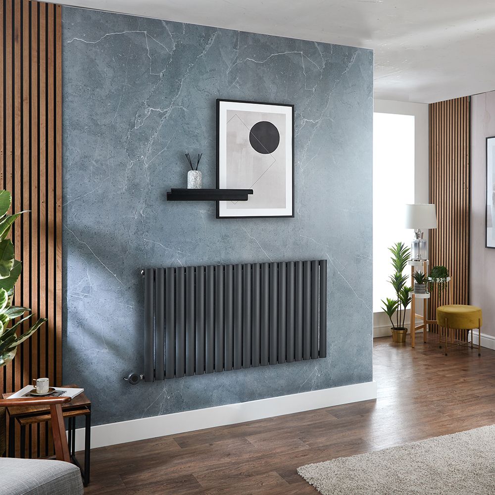 Elektrische Design Radiator Horizontaal Antraciet | 63,5cm x 118cm (Enkelpaneel) | met Thermostatisch WiFi Verwarmingselement 1200W | Revive - ECOSO van Hudson Reed