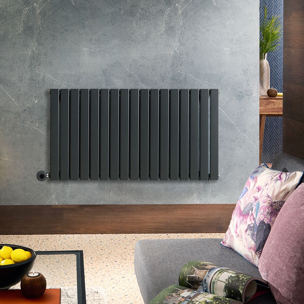 Elektrische Design Radiator Horizontaal Antraciet | 63,5cm x 119cm (Enkelpaneel) | met Thermostatisch WiFi Verwarmingselement 1000W | Delta - ECOSO van Hudson Reed
