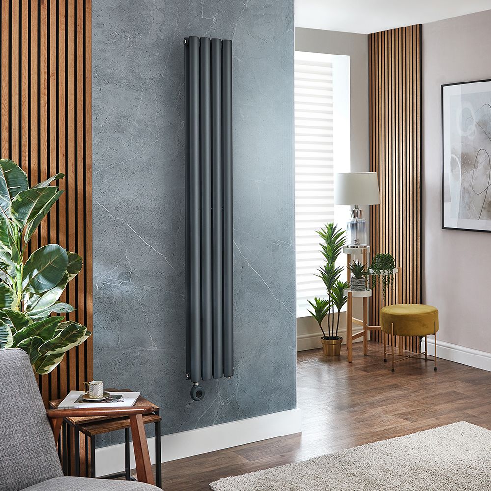 Elektrische Design Radiator Verticaal Antraciet | 23,6cm Breed - Keuze Hoogte | Keuze WiFi-Thermostaat | Vaste Bedrading of met Stekker | Revive - ECOSO van Hudson Reed