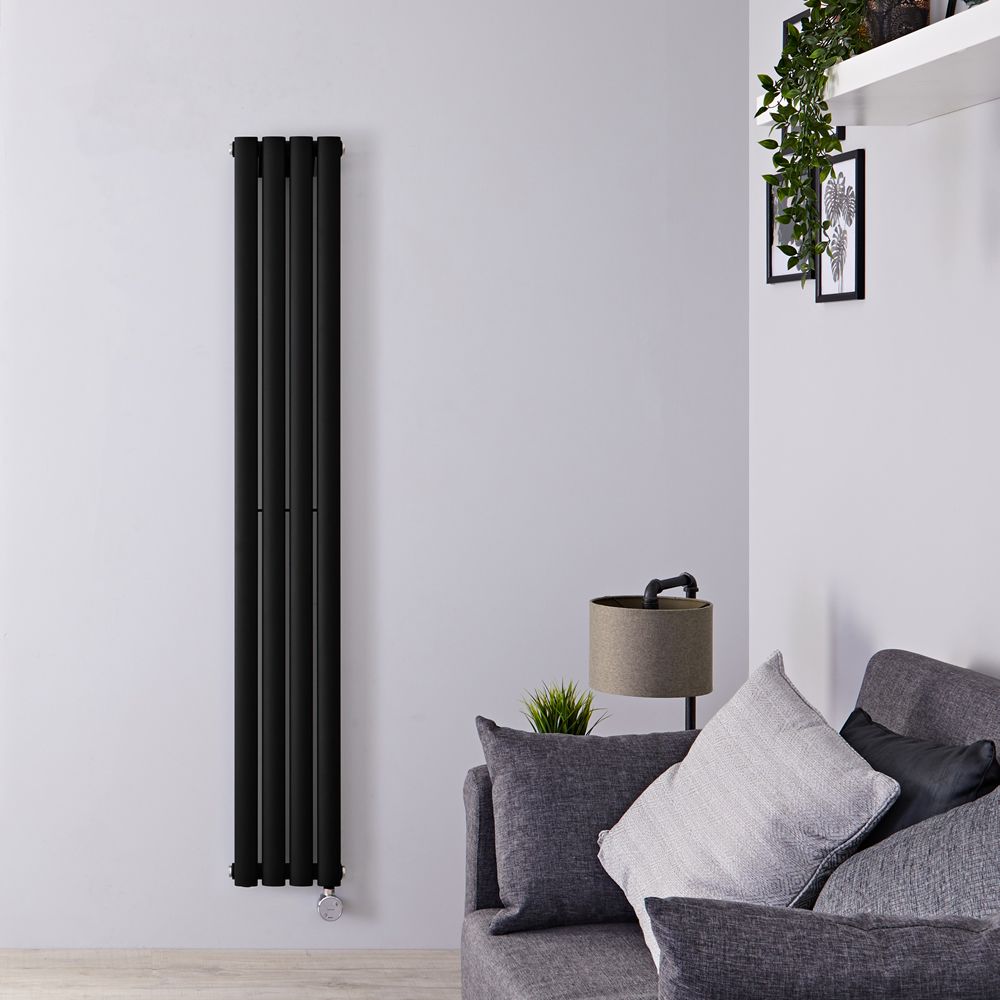 Elektrische Design Radiator Verticaal Zwart met WiFi Verwarmingselement | 160cm x 23,6cm (Enkel Paneel) | Revive - ECOSO van Hudson Reed