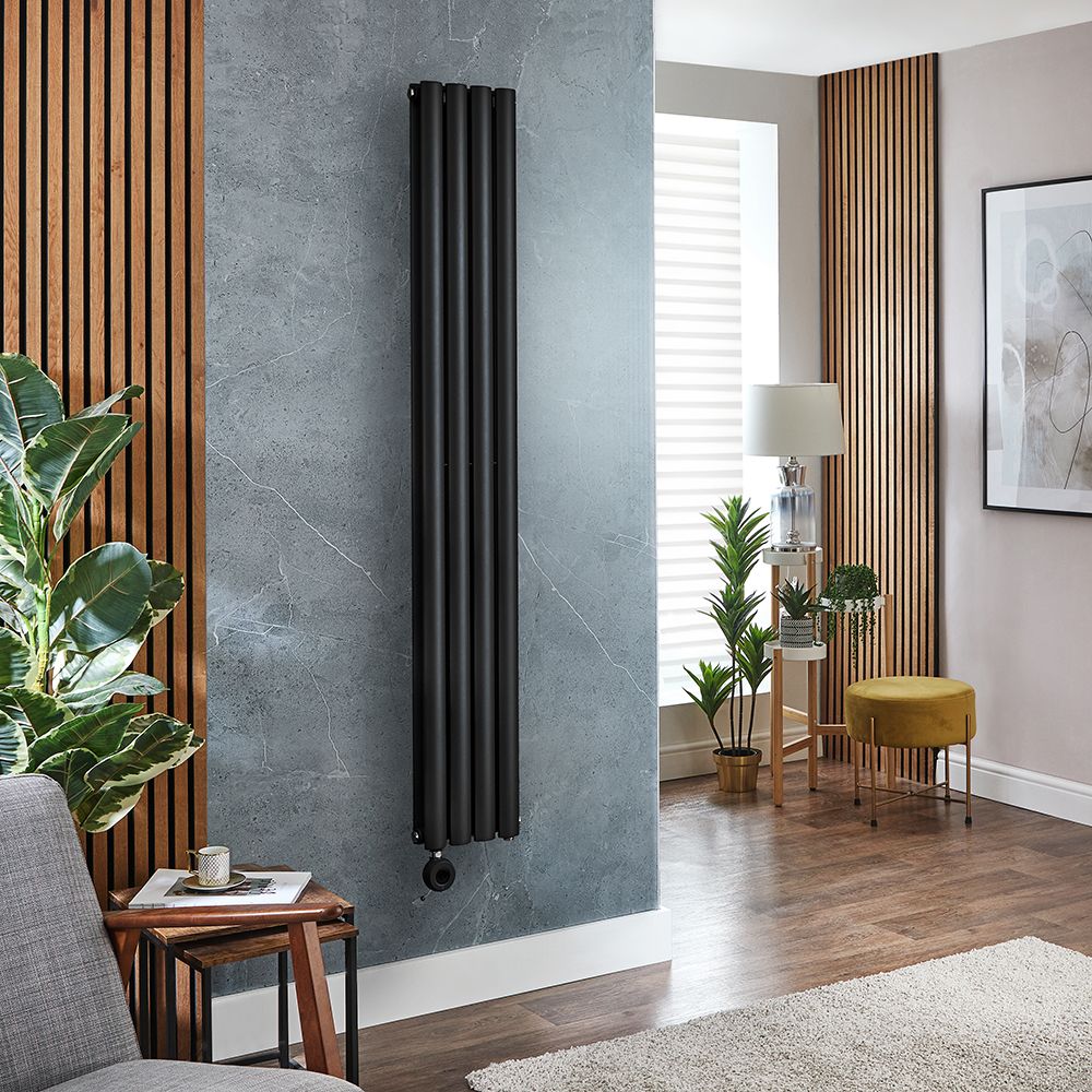 Elektrische Design Radiator Verticaal Zwart | 23,6cm Breed - Keuze Hoogte | Keuze WiFi-Thermostaat | Vaste Bedrading of met Stekker | Revive - ECOSO van Hudson Reed