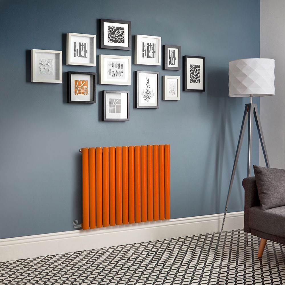 Design Radiator Elektrisch Horizontaal 63,5cm Hoog Oranje (sunset Orange) | Keuze Afmeting en Opties voor Thermostaat en Kabelafdekking | Revive
