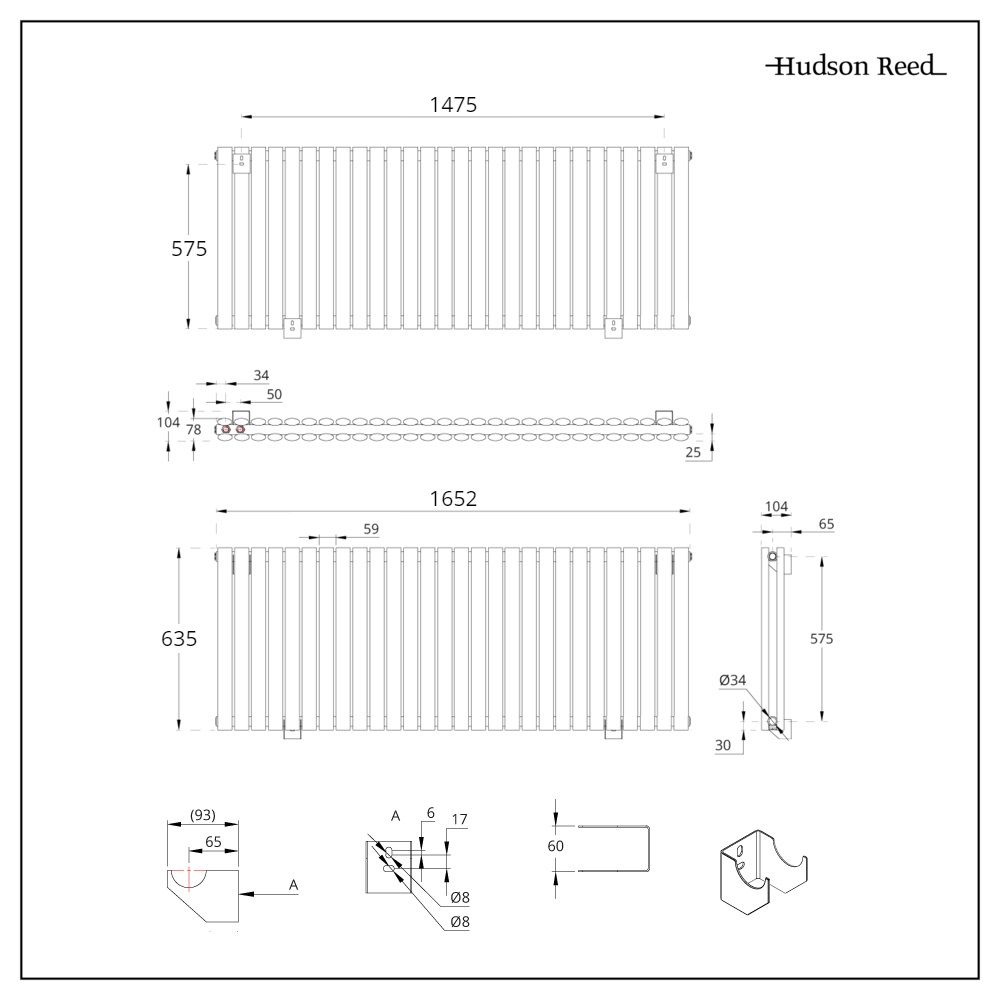 Design Radiator CV Horizontaal (Dubbel Paneel) Modern 63,5cm x 165,2cm ...