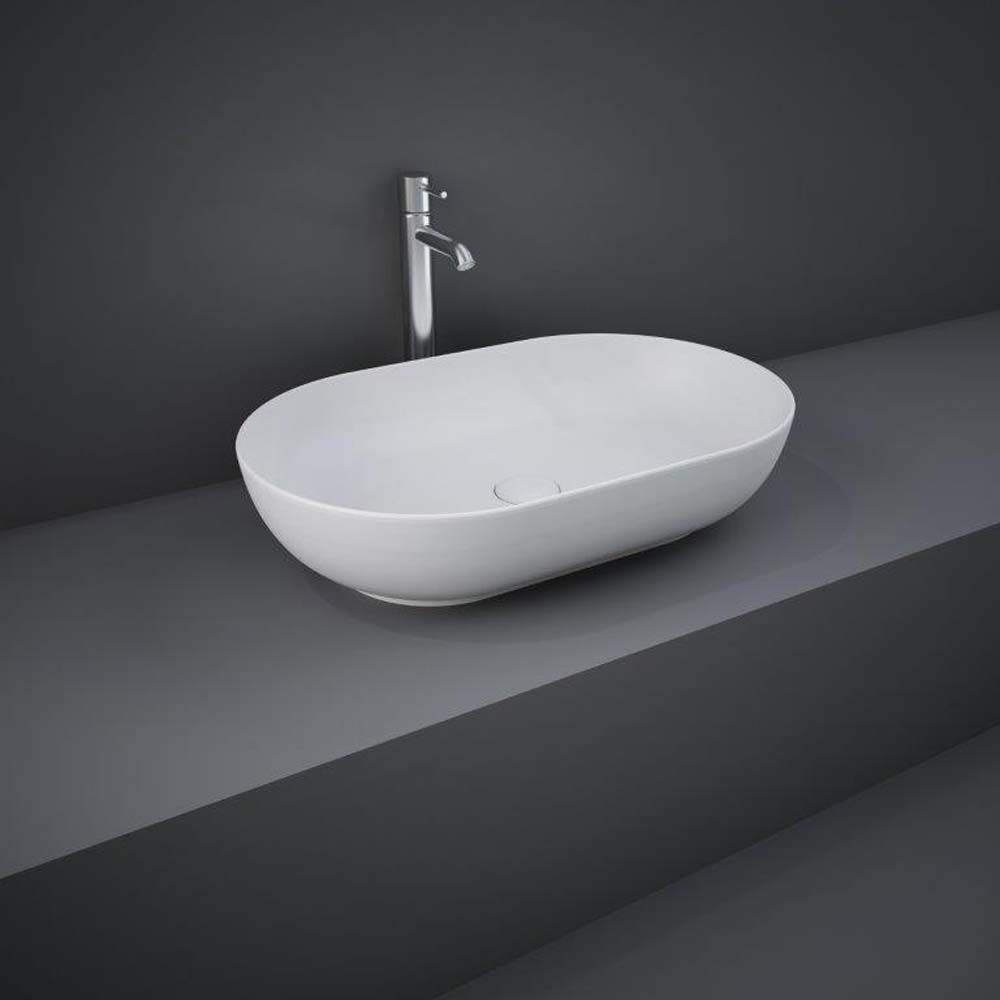 Opzetwastafel Ovaal 55cm x 35cm Modern Mat Wit (Geen Kraangaten) | RAK Feeling x Hudson Reed