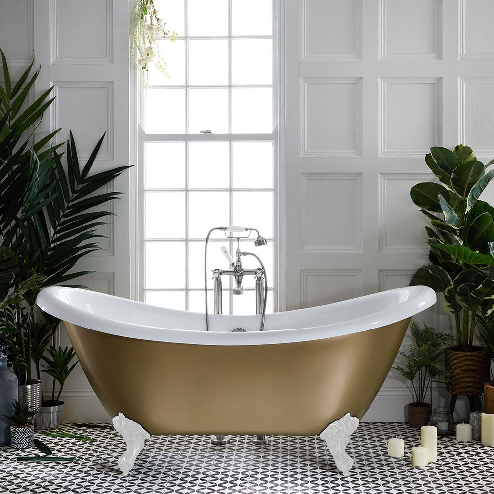 Vrijstaand Bad met Twee Rugleuningen Klassiek 175cm x 73cm | Keuze Metallic Afwerking Bad en Afwerking Badpoten | Oxford