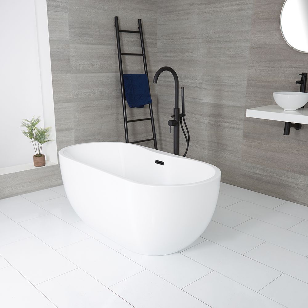 Vrijstaand Bad Ovaal Modern Dubbelzijdig Glanzend Wit 180cm x 75cm | Keuze Afwerking Overloop | Otterton