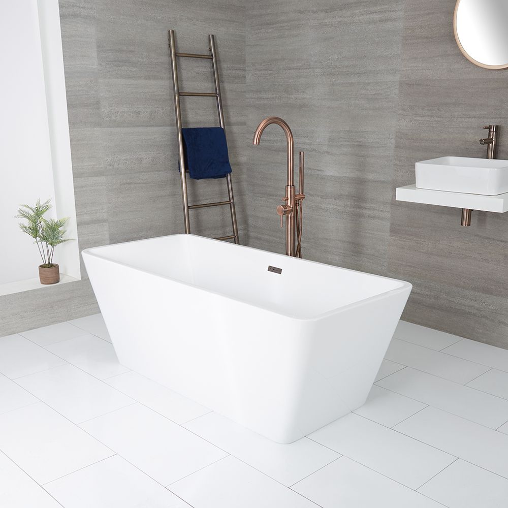 Vrijstaand Bad Vierkant Modern Dubbelzijdig Glanzend Wit 161,5cm x 72cm | Keuze Afwerking Overloop | Sandford